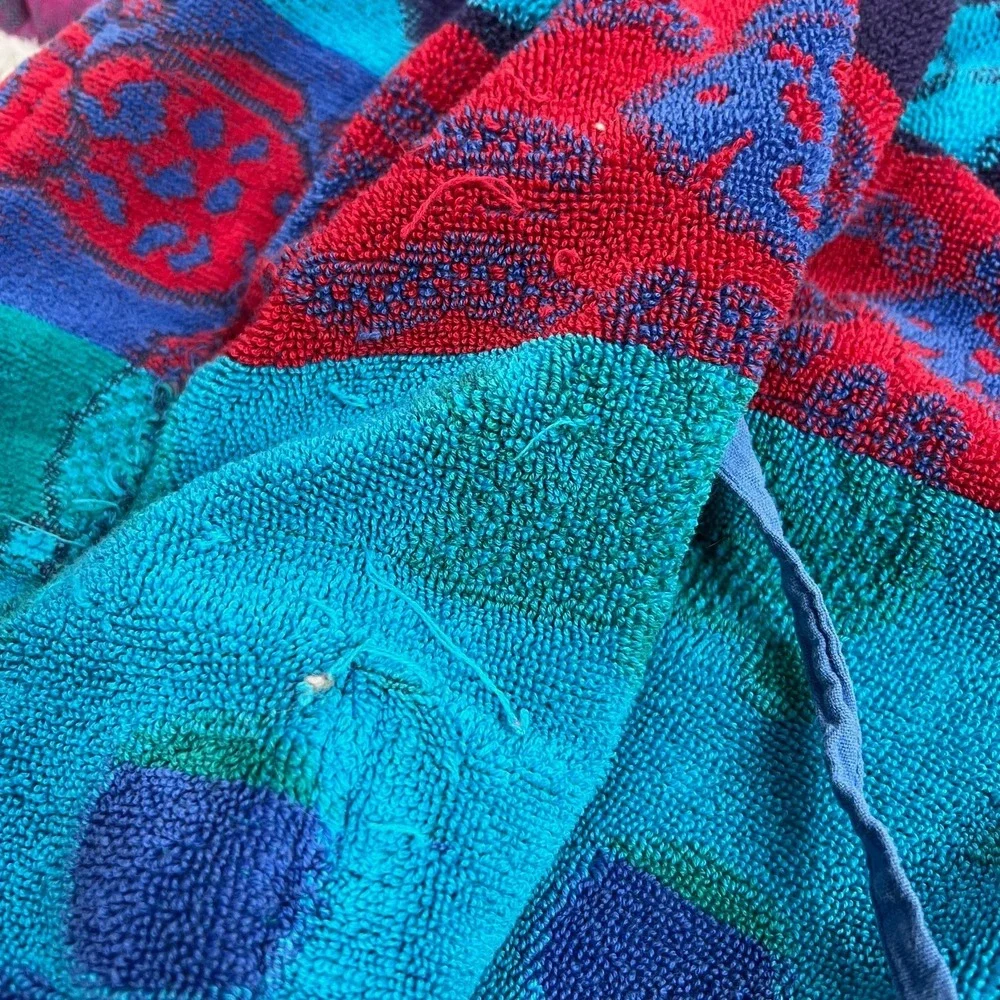 Vintage TJ Lawford Turkish‎ Cotton Terry Cloth Robe Colorful Print Belted Size S